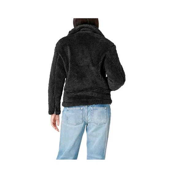 Free People Women's Black Faux Fur Full Zip Cozy Slouchy Moto Jacket Size XL - Picture 10 of 15